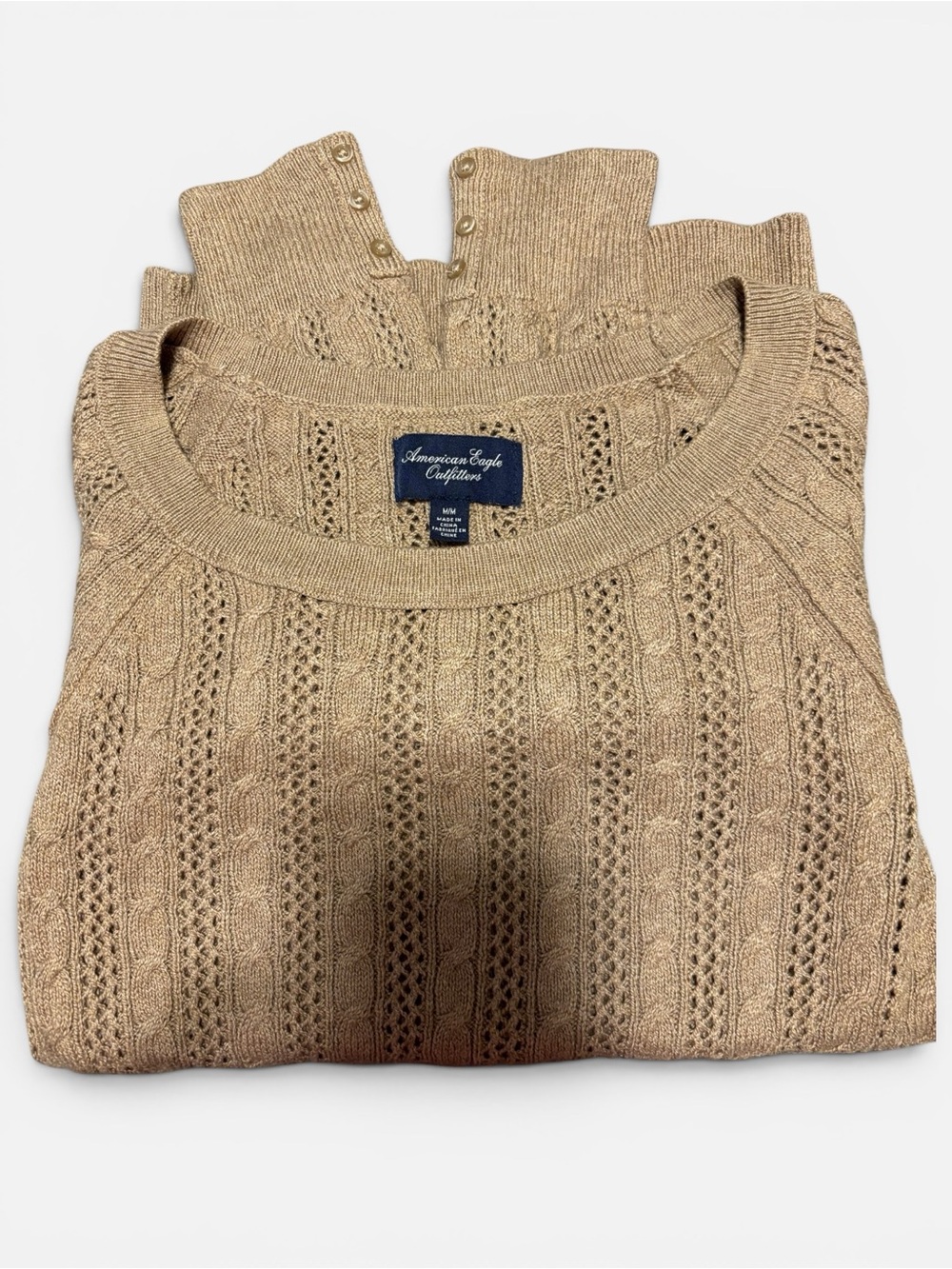 American Eagle Outfitters Tan Cable Knit Sweater M